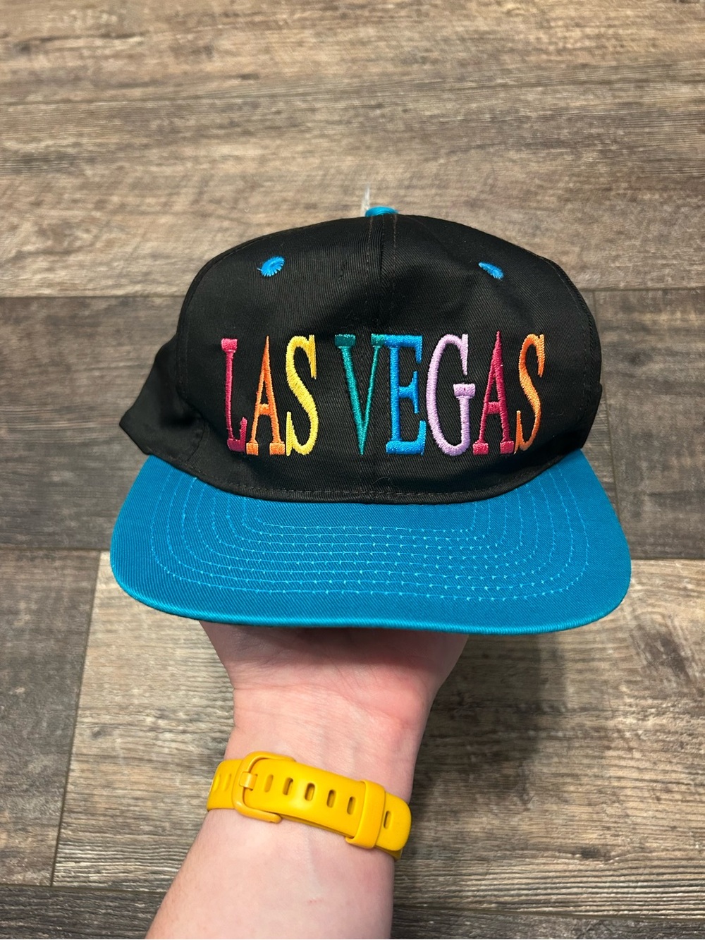 Vintage LAS VEGAS RAINBOW Colorful 90s Trucker Snapback Hat Cap One Size